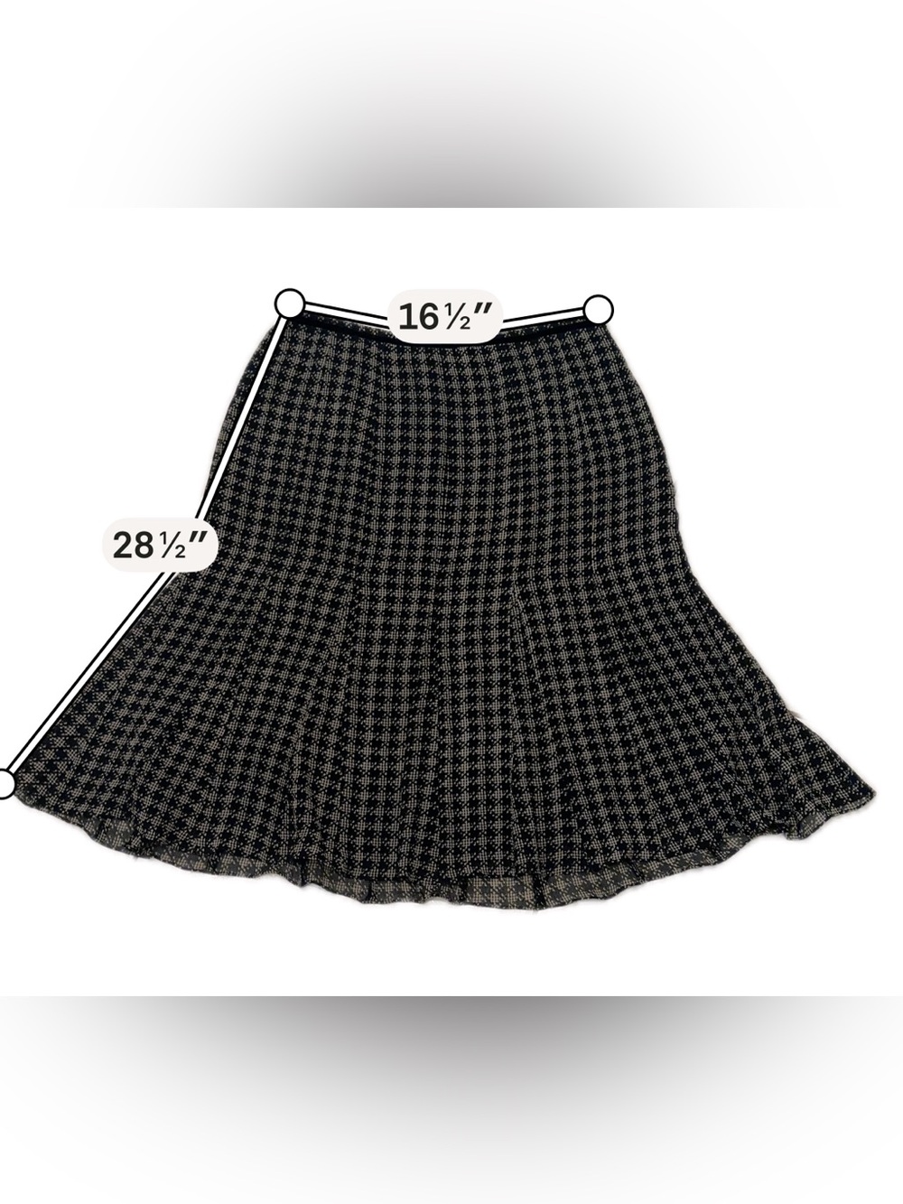 AK Anne Klein Silk Skirt Women’s 12 Black Ivory Geometric Flare Y2K Midi - Picture 7 of 7